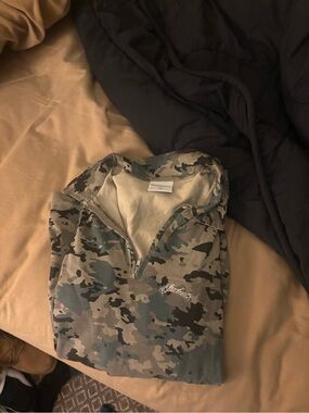 Men's Camo Quarter-Zip Pullover Hoodie - Green/Gray